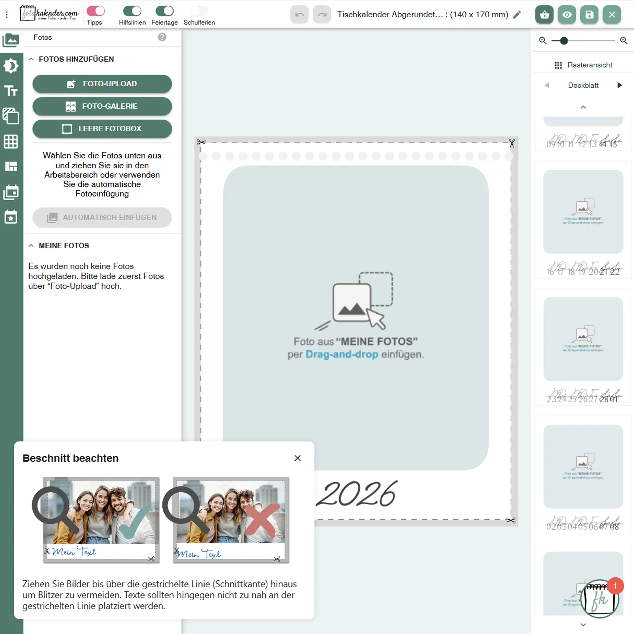 Wochenkalender im Editor gestalten alles individualisierbar
