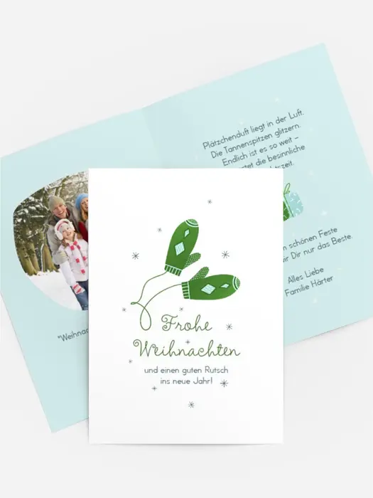 Weihnachtsgrußkarte Strick-Fäustlinge