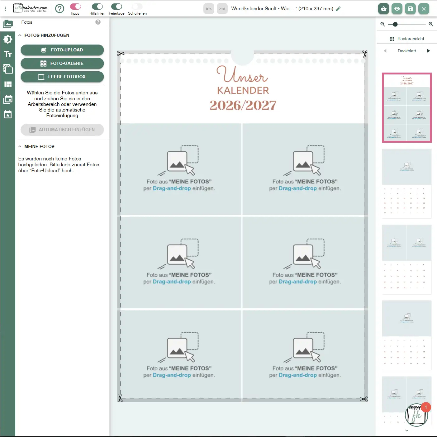 Editor mit einem Wandkalender zum selbst gestalten