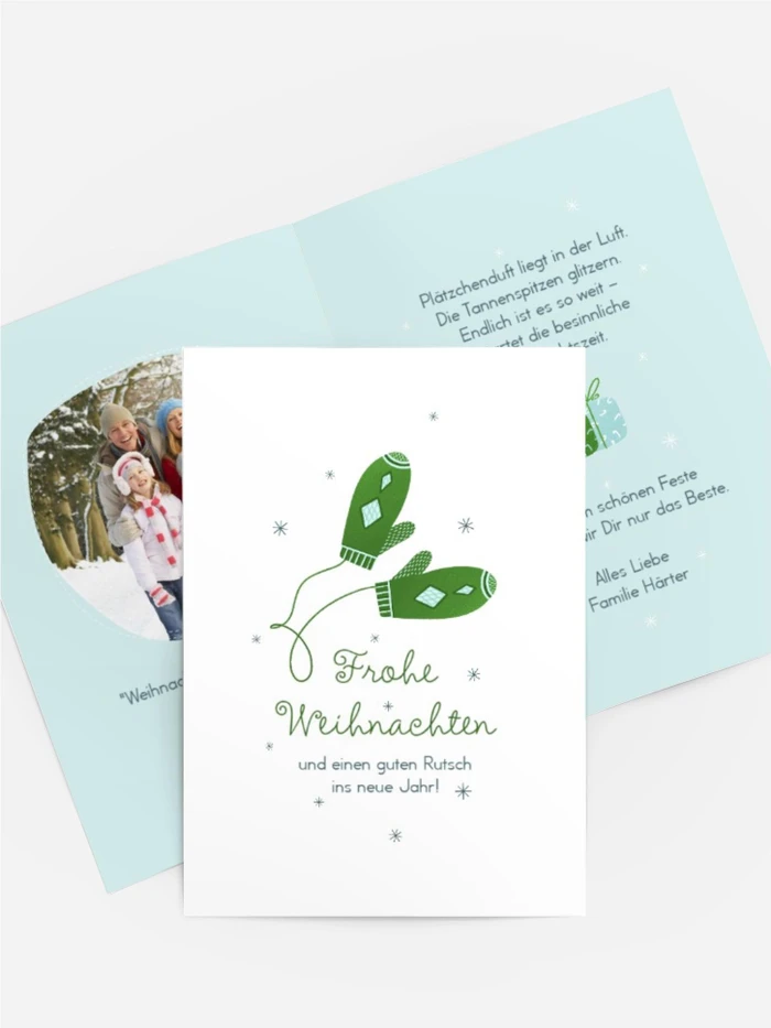 Weihnachtsgrußkarte Strick-Fäustlinge