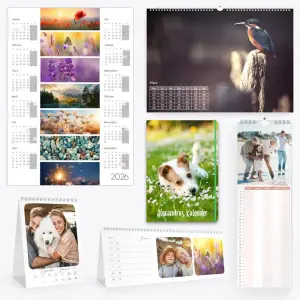 Übersicht der Fotokalender-Formate: Wandkalender, Tischkalender und Familienplaner passend für jeden Zweck